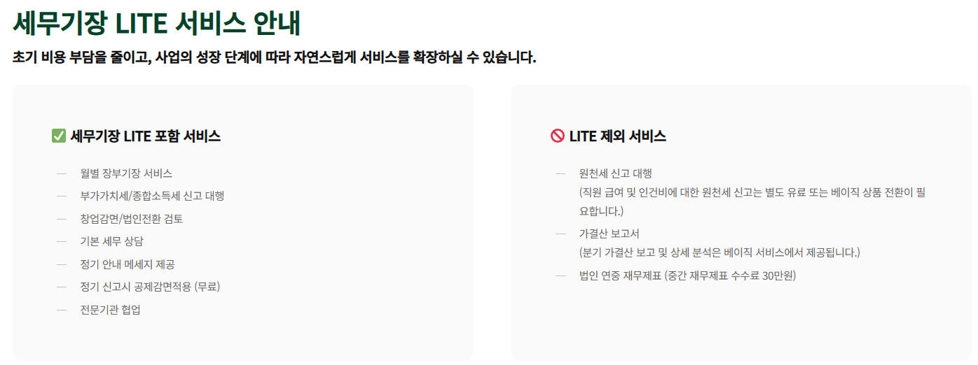 1인 사업자와 사업 초기 사업장을 위한 로뎀세무법인 라이트 서비스 소개 그림